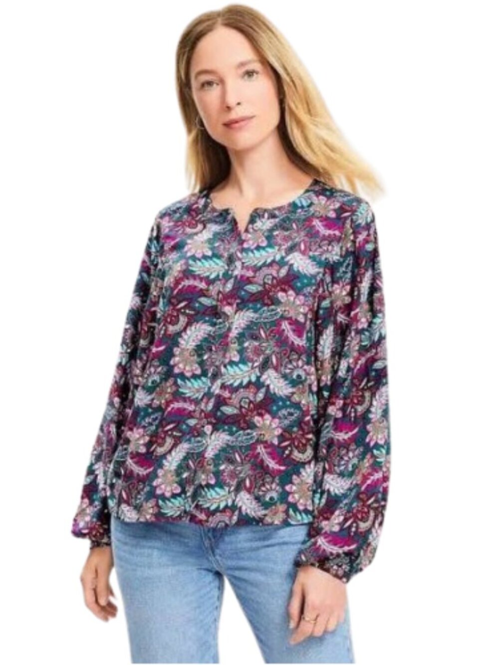 NWT Ann Taylor LOFT Size Large Button Down Dark Floral Paisley Blouse Top NEW